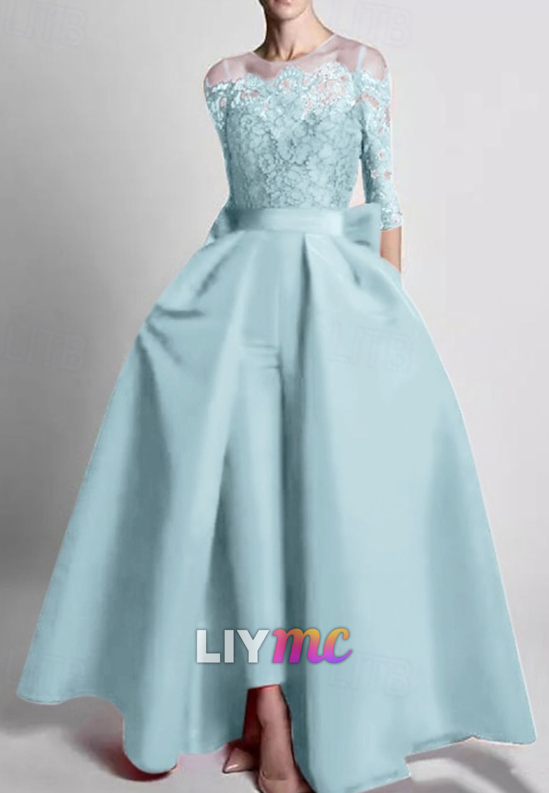 Scoop Long Sleeves Appliques Mother of Bride Jumpsuit