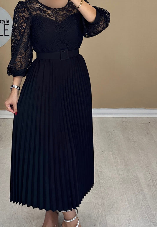 Scoop Long Sleeves Appliques Pleated A-Line Mother of Bride Dress