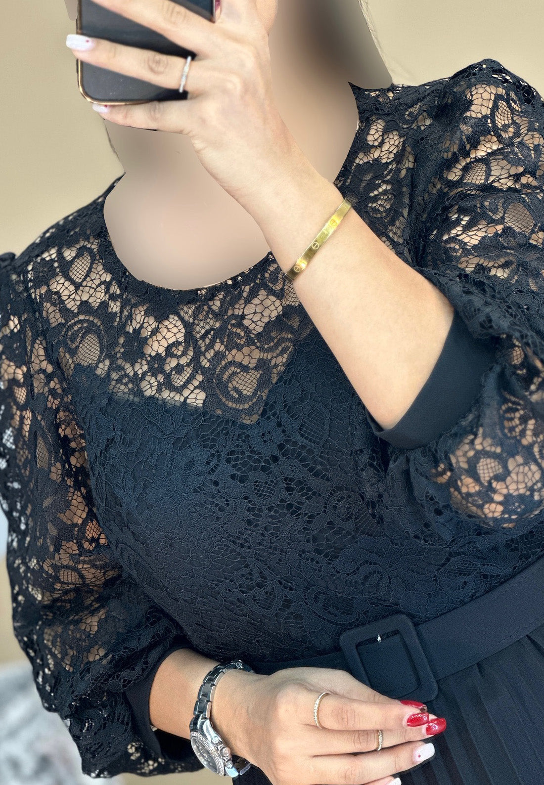 Scoop Long Sleeves Appliques Pleated A-Line Mother of Bride Dress