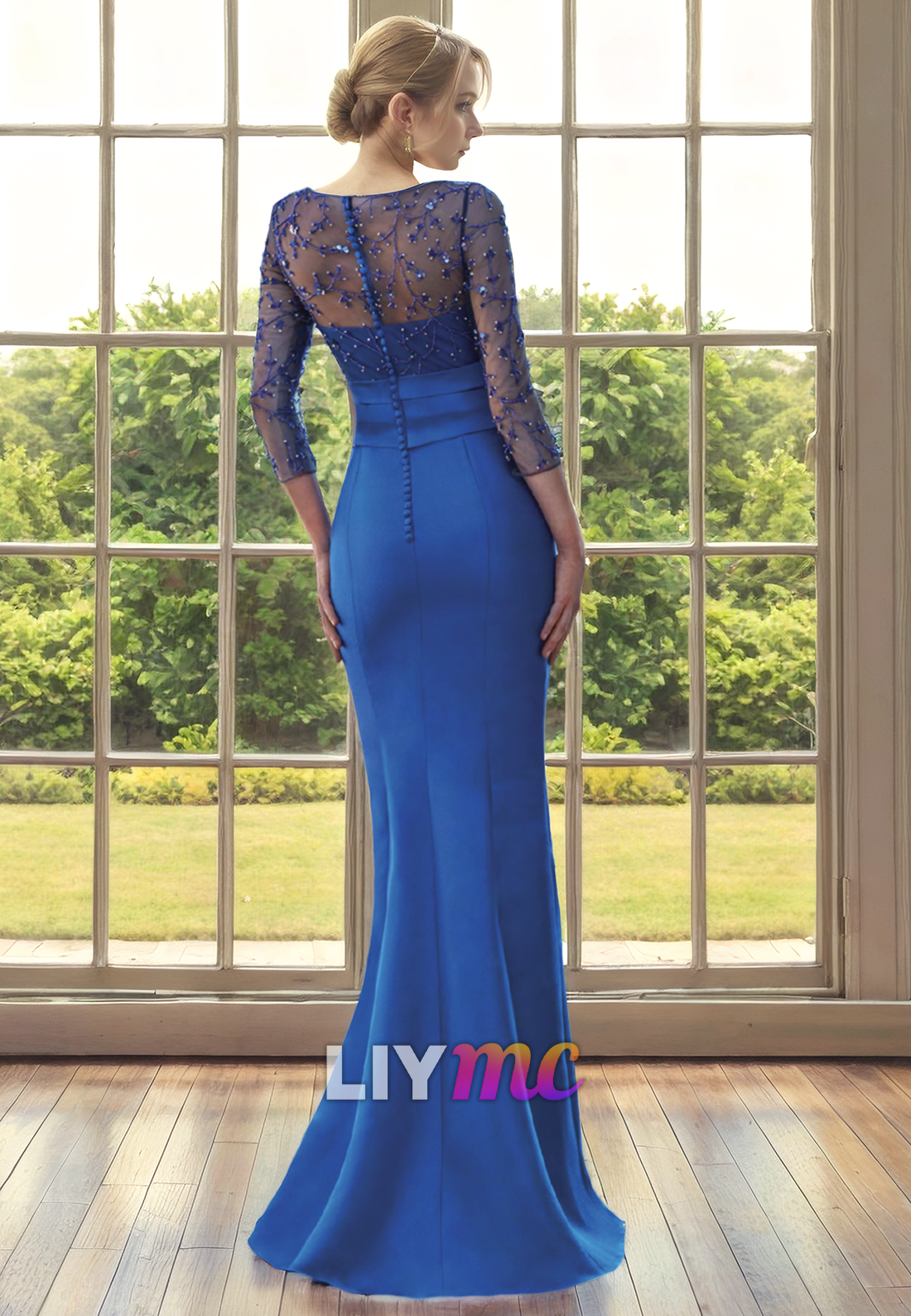 Scoop Long Sleeves Appliques Ruched Sheath Mother of Bride Dress Cocktail Dress