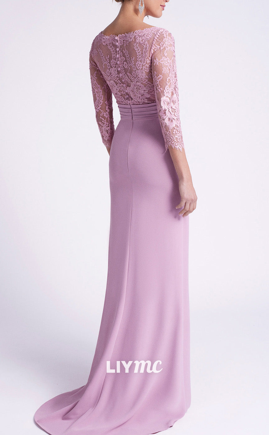 M1248 - Scoop Long Sleeves Appliques Ruffled Sleek Mother of Bride Dress Cocktail Dress