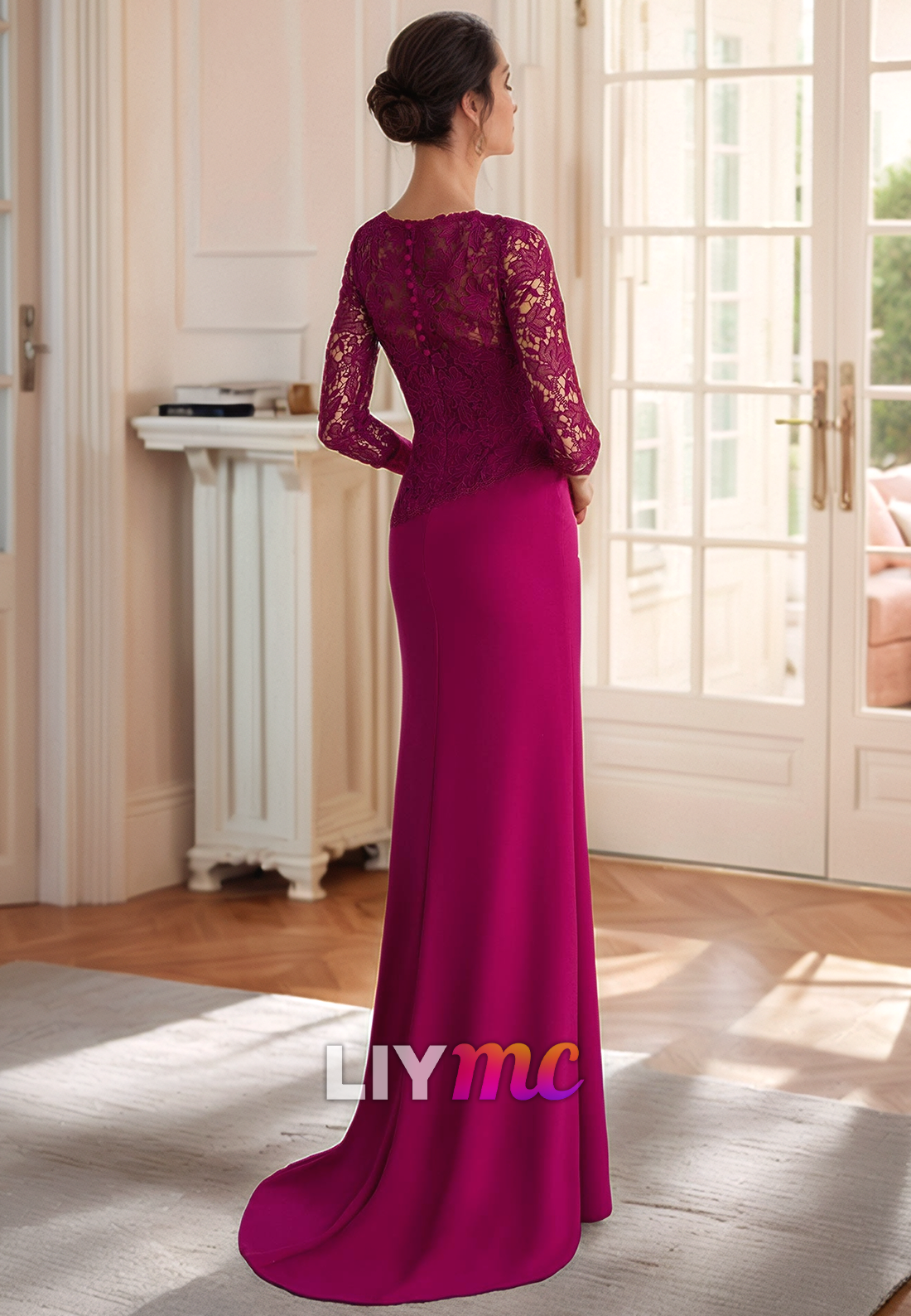 Scoop Long Sleeves Appliques Sheath Mother of Bride Dress