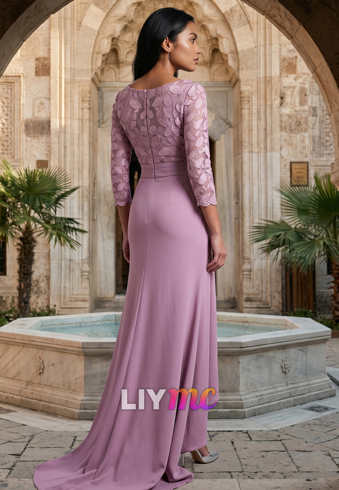 Scoop Long Sleeves Appliques Sheath Mother of Bride Dress