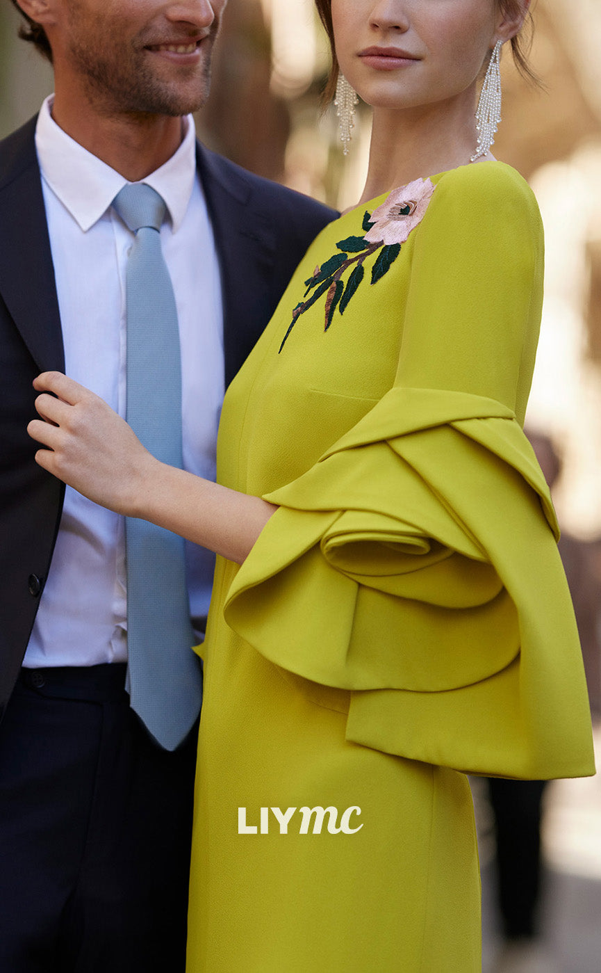 M1230 - Scoop Long Sleeves Appliques Side Slit Long Mother of Bride Dress Cocktail Dress