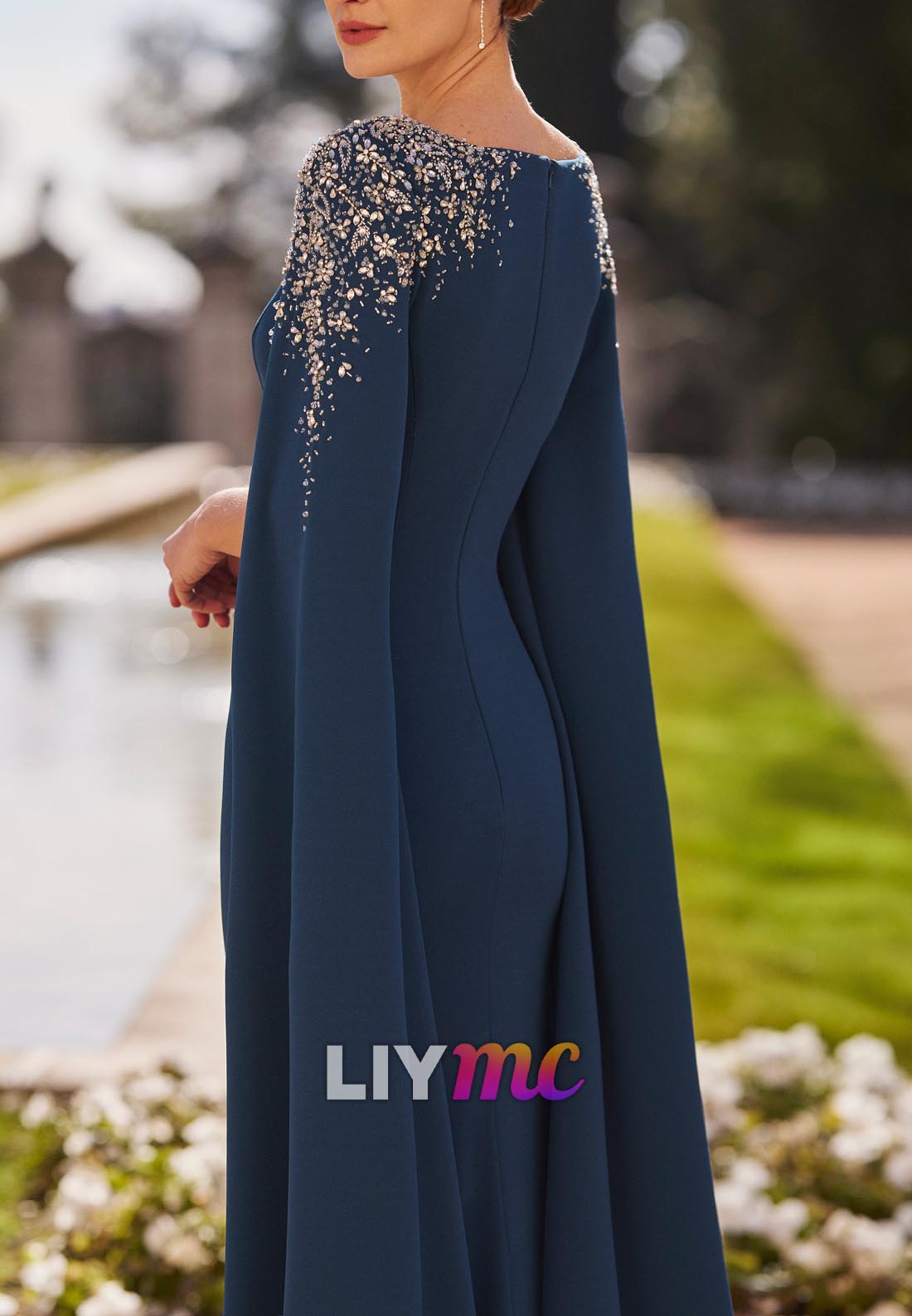 Scoop Long Sleeves Beaded Mermaid Mother of Bride Dress