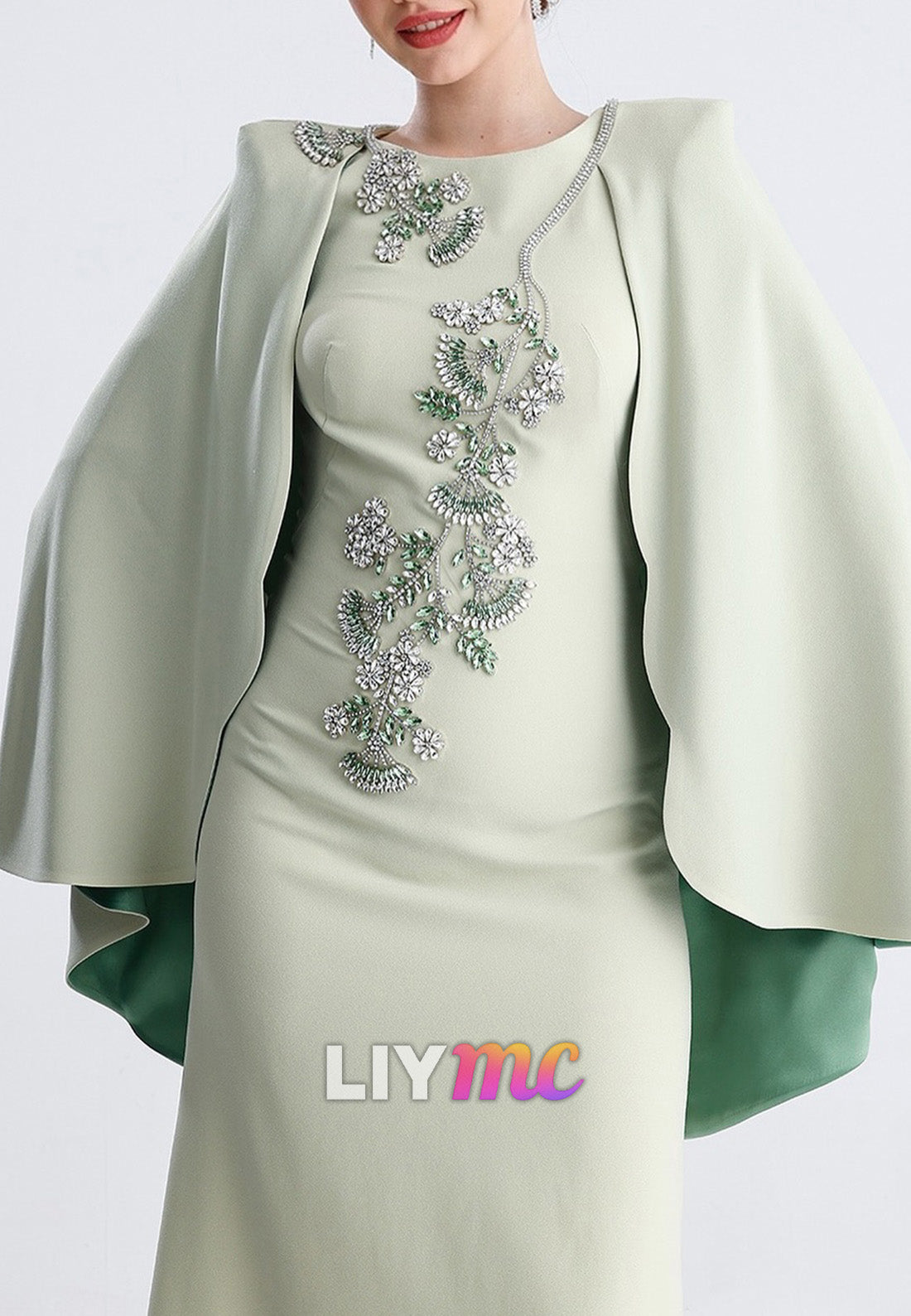 Scoop Long Sleeves Beaded Sheath  Evening Dress