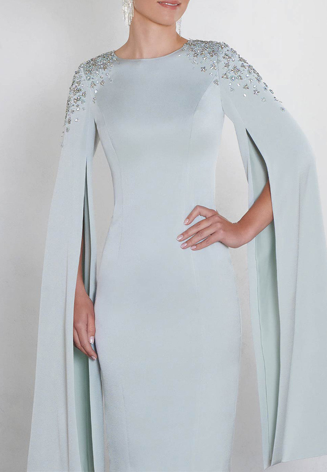 Scoop Long Sleeves Beaded Sleek Sheath Mother of Bride Dress