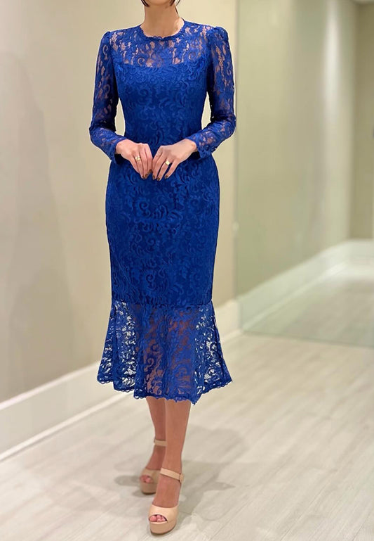 Scoop Long Sleeves Lace Appliques Mermaid Mother of Bride Dress