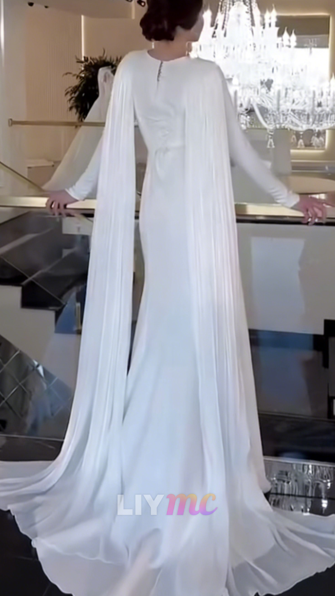 Scoop Long Sleeves Mermaid Satin Wedding Dress