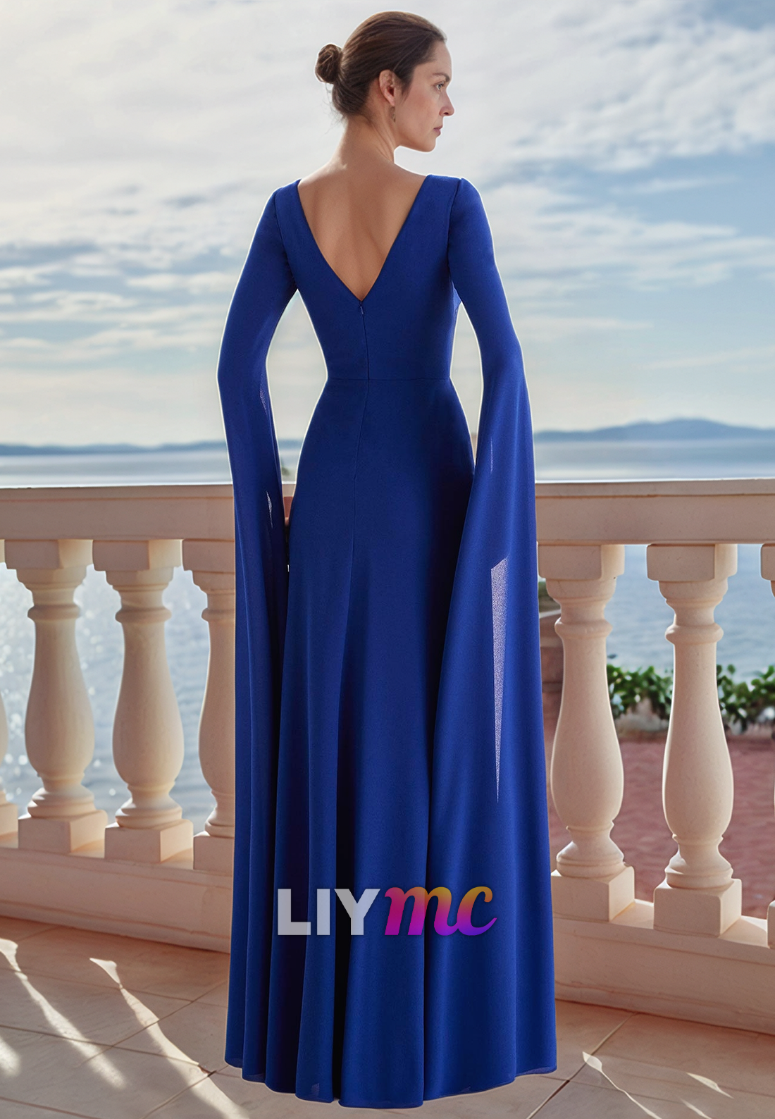 Scoop Long Sleeves Ruched Sheath Mother of Bride Dress