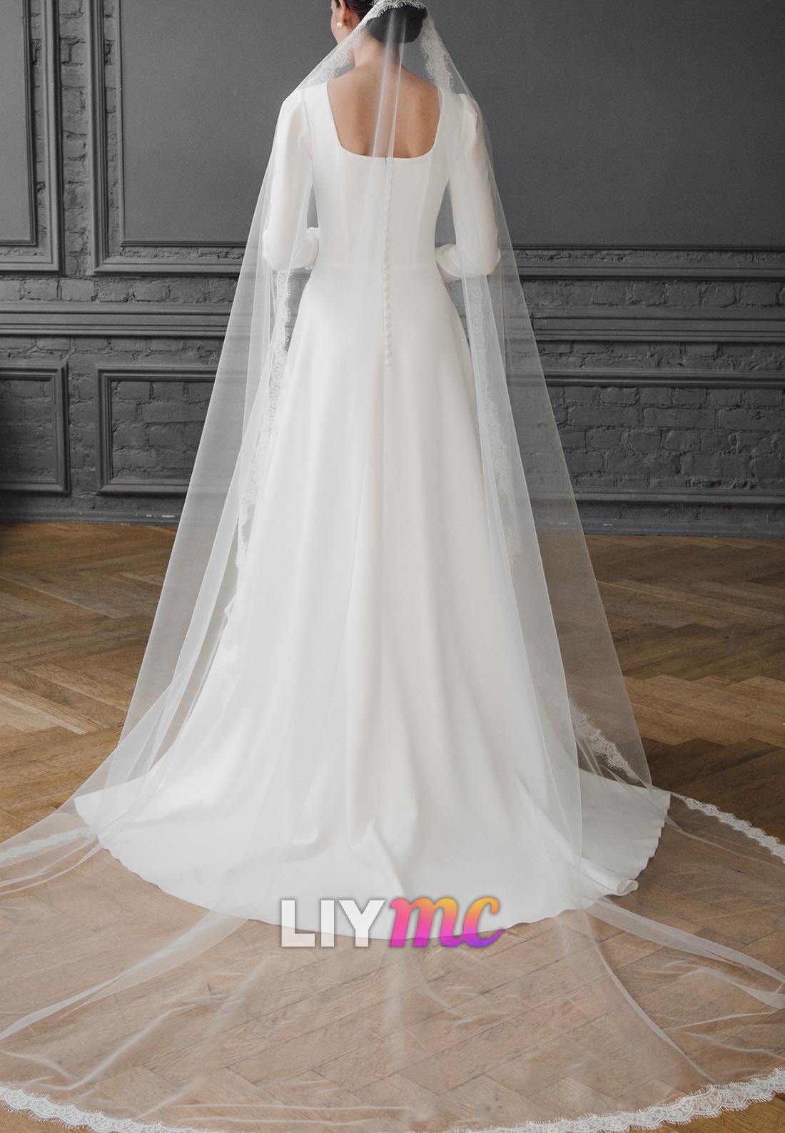 Scoop Long Sleeves Sleek A-Line Classic Elegant Wedding Dress