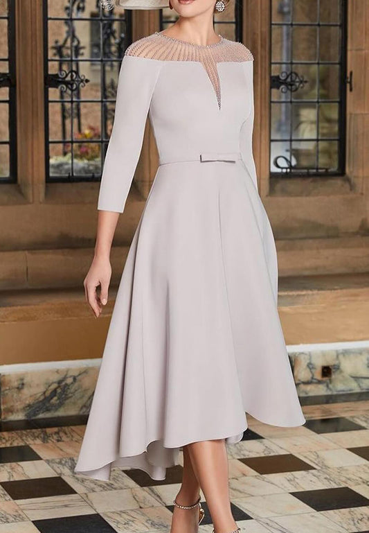 Scoop Long Sleeves Sleek A-Line Mother of Bride Dress
