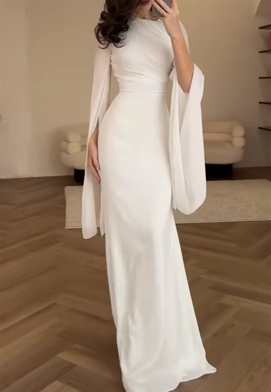 Scoop Long Sleeves Sleek Mermaid Formal Dress