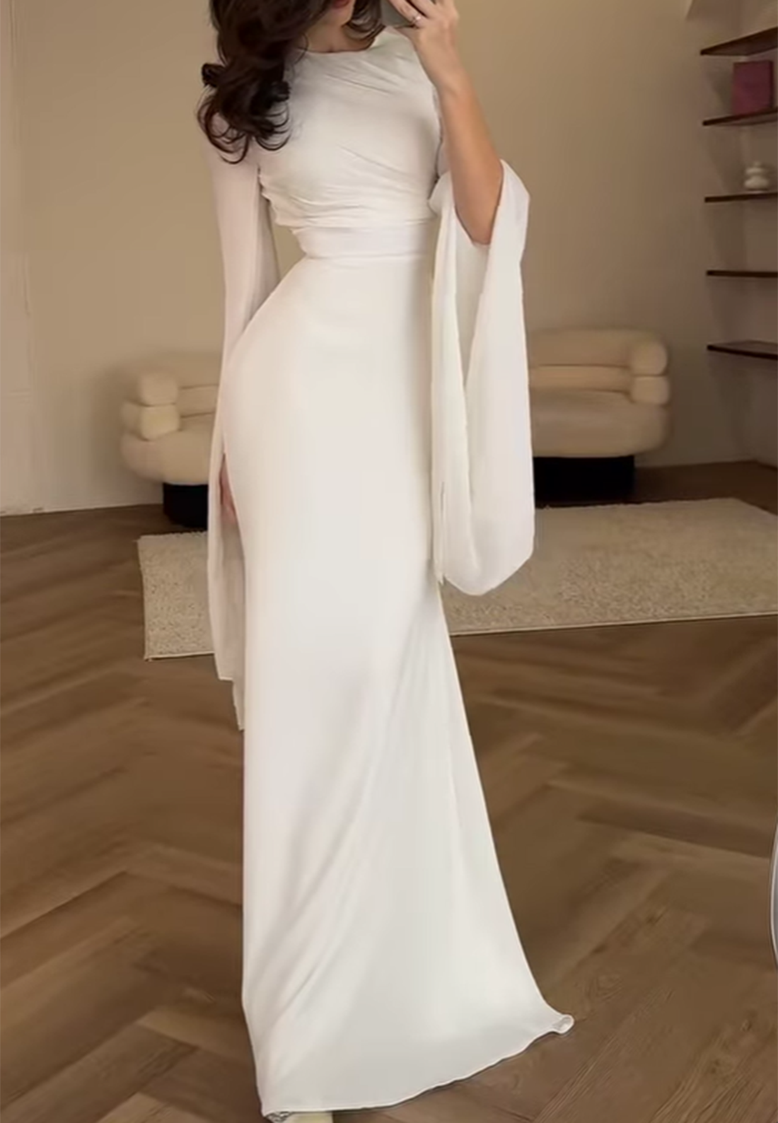Scoop Long Sleeves Sleek Mermaid Formal Dress