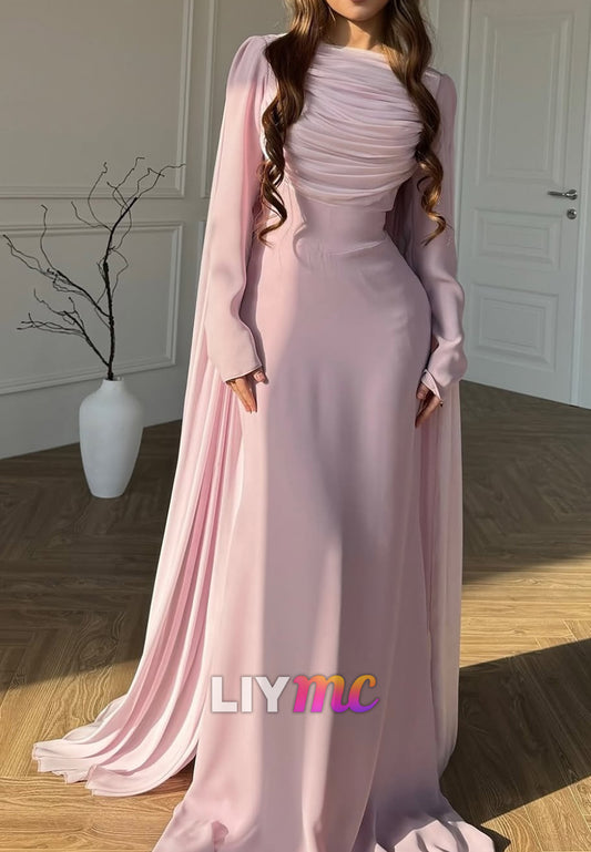 Scoop Long Sleeves Sleek Sheath Evening Dress