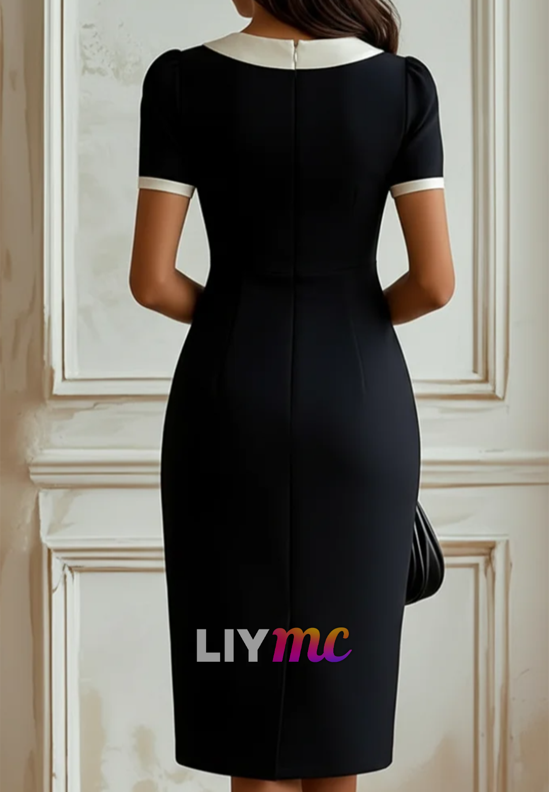 Scoop Short Sleeves Bow Sheath Cocktail Dress