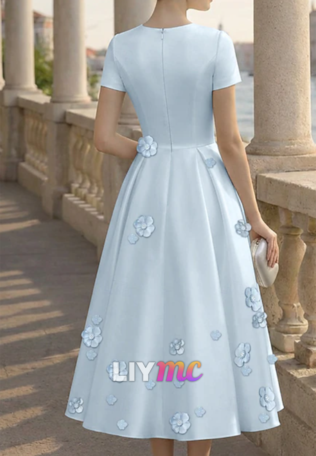 Scoop Short Sleeves Floral Embellished A-Line Mother of Bride Dress