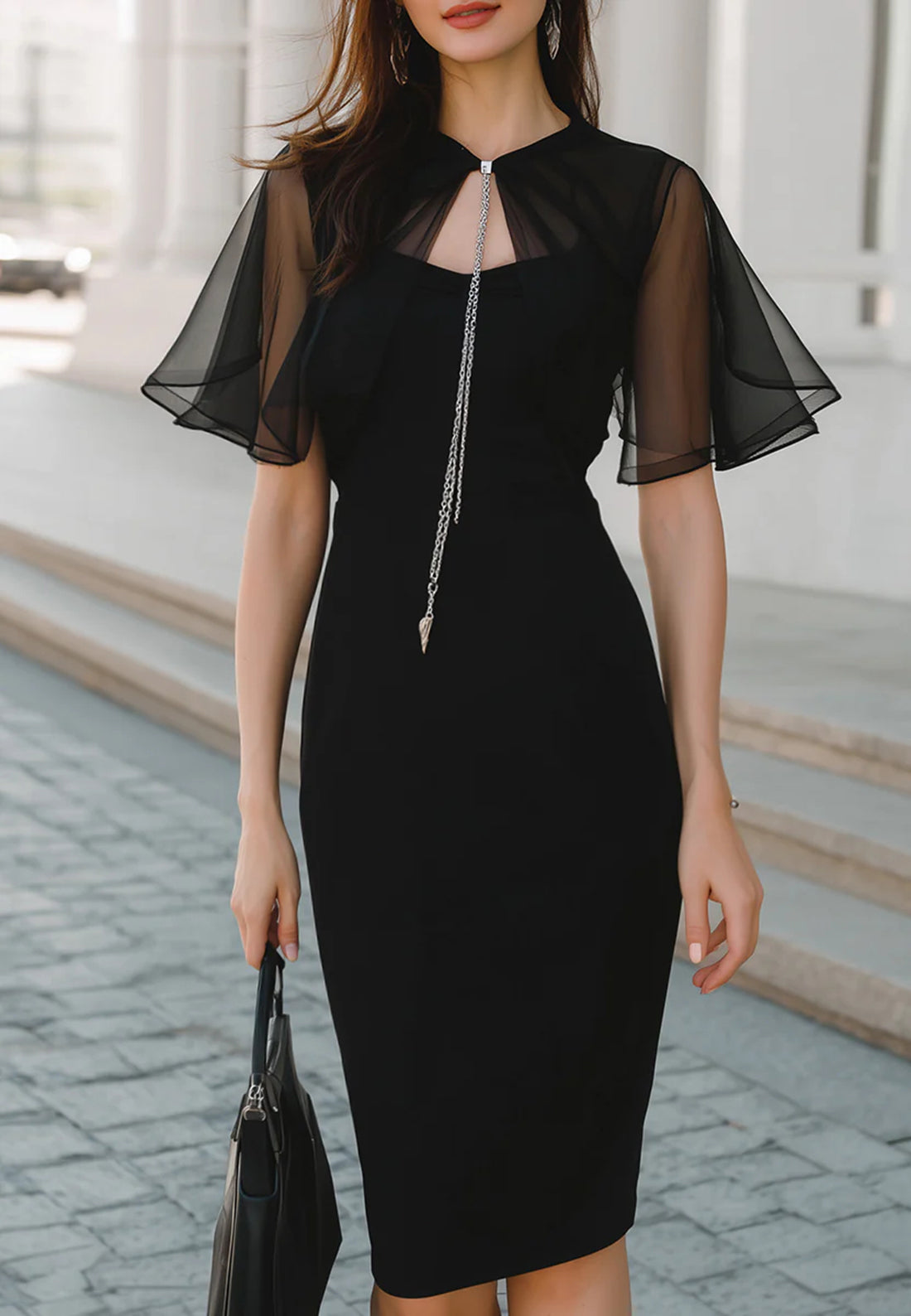 Scoop Short Sleeves Sheath Cocktail Dress