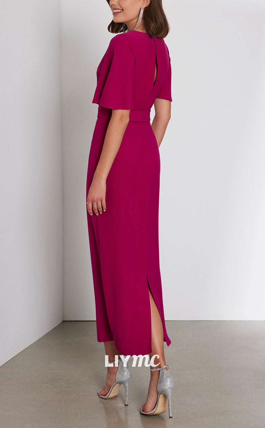 M1266 - Scoop Short Sleeves Sleek Satin Mother of Bride Dress Cocktail Dress