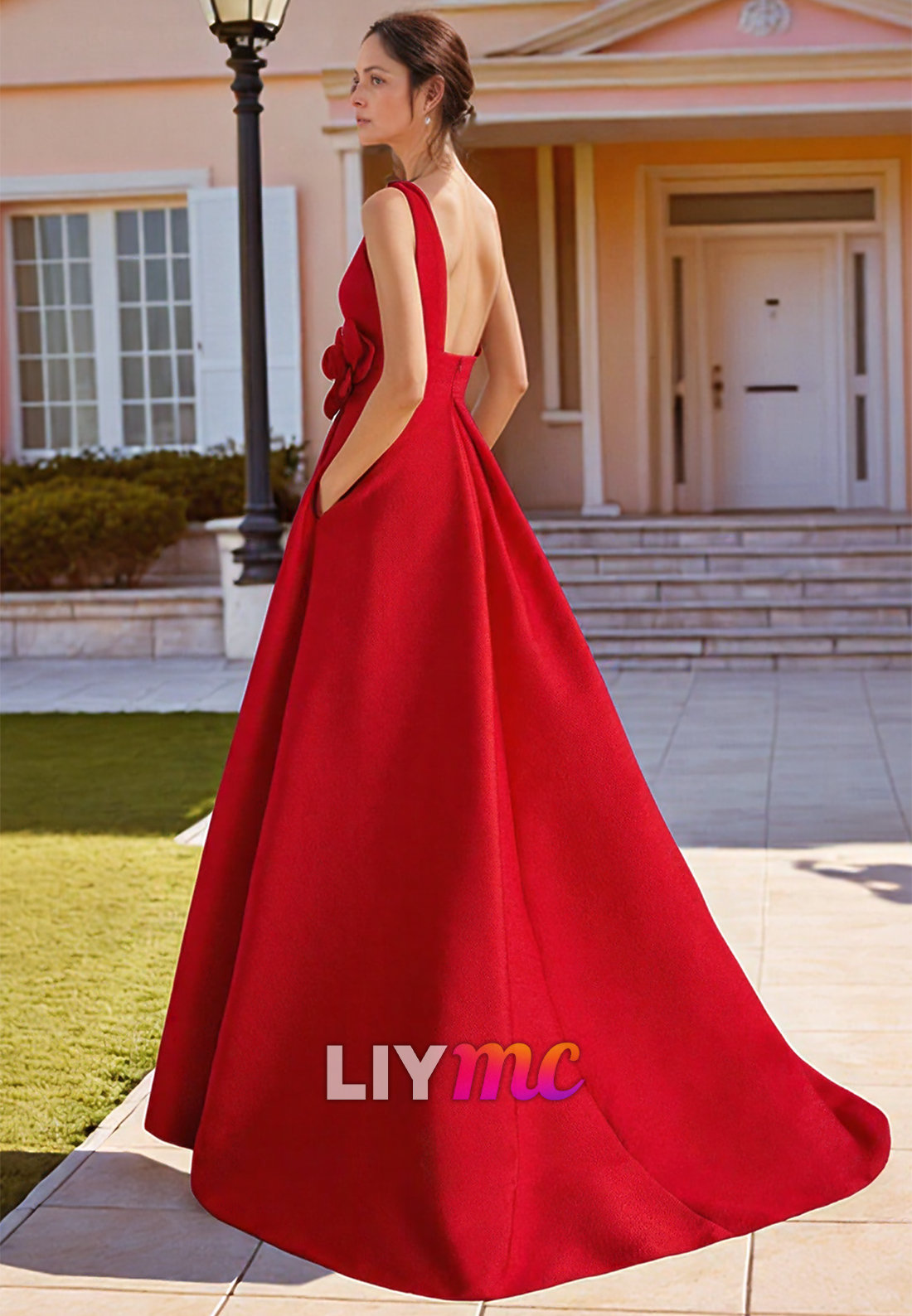 Scoop Sleeveless 3D Floral Satin A-Line Mother of Bride Dress