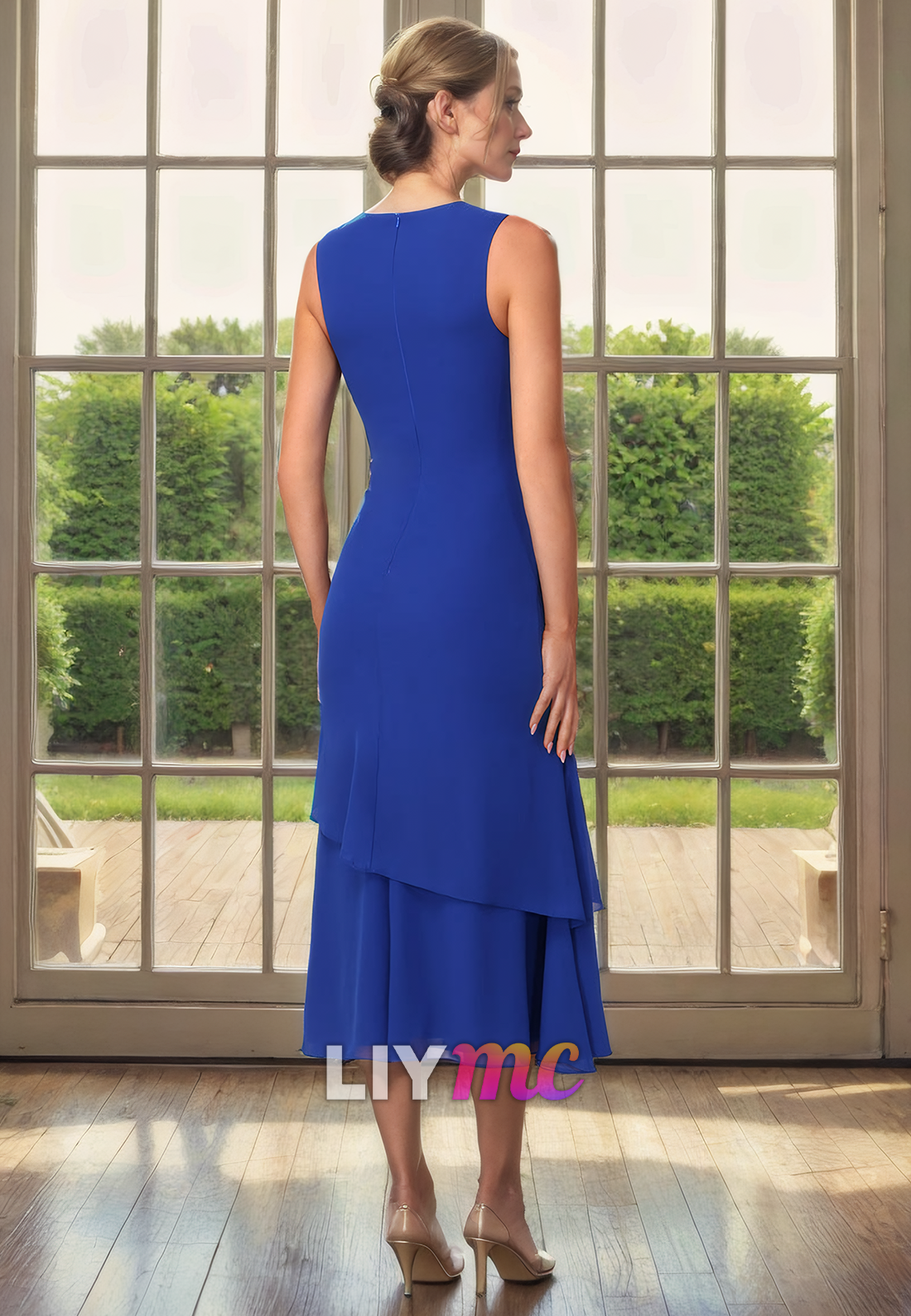 Scoop Sleeveless Chiffon A-Line Mother of Bride Dress Cocktailm Dress