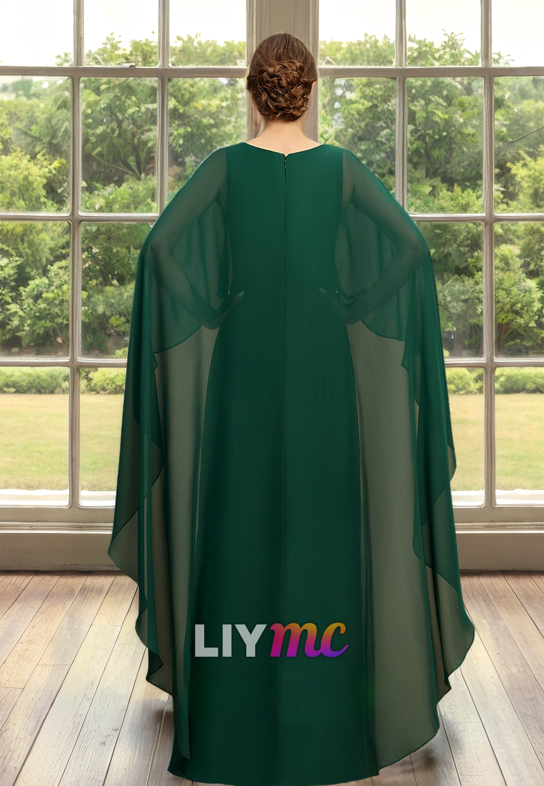 Scoop Sleeveless Chiffon Tiered Sheath Mothe rof Bride Dress