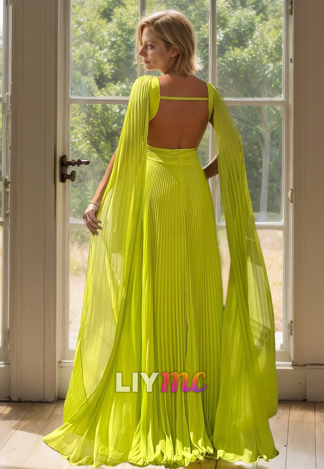 Scoop Sleeveless Pleated A-Line Chiffon Mother of Bride Dress