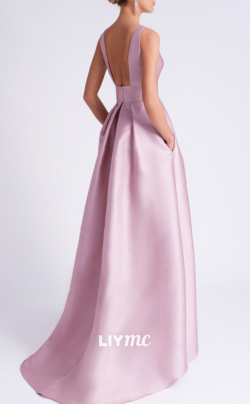 M1244 - Scoop Sleeveless Pleated A-Line Floral Mother of Bride Dress Cocktail Dress