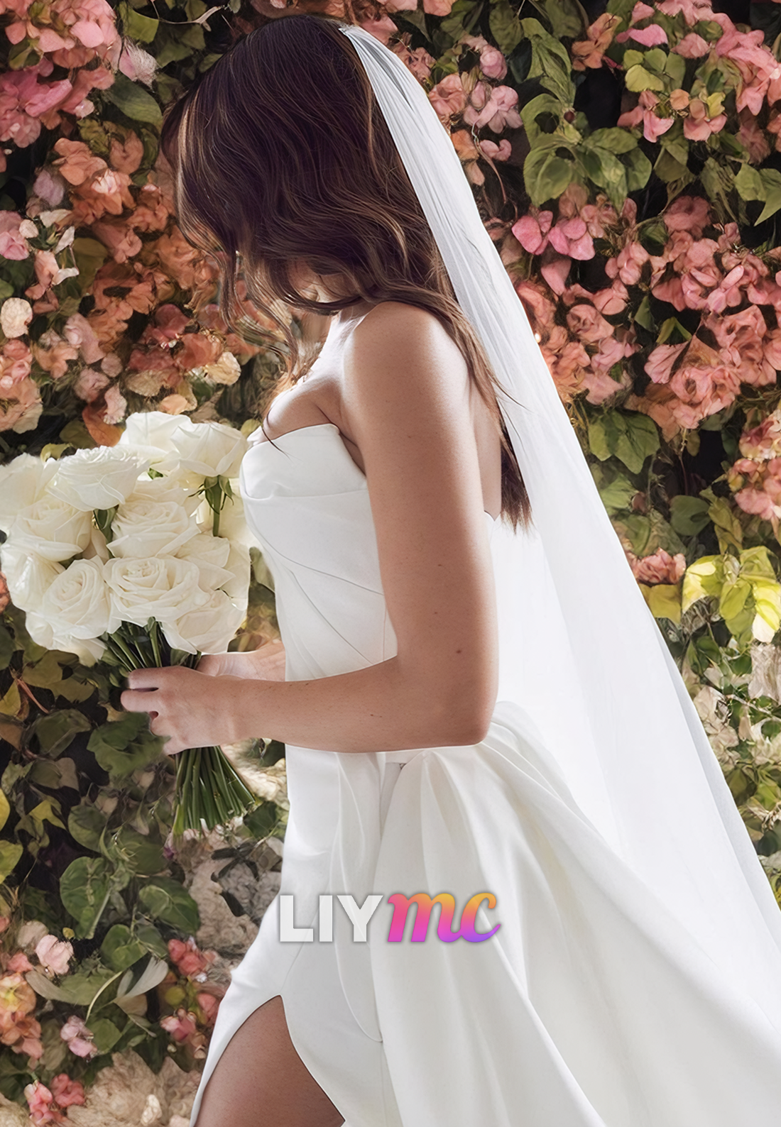 Scoop Sleeveless Ruched Sweep Train Beach Wedding Dress