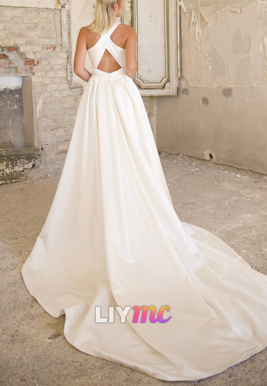 Scoop Sleeveless Satin A-Line Simple Wedding Dress