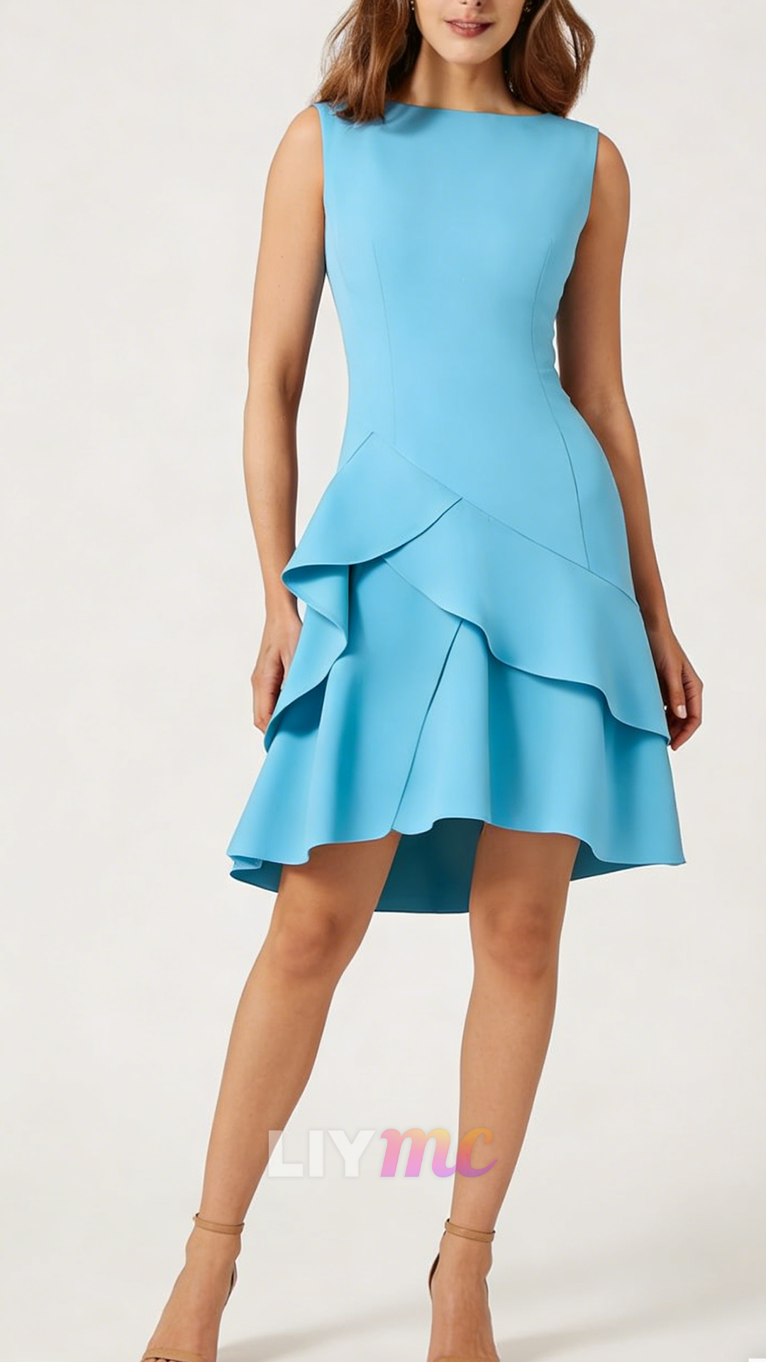 Scoop Sleeveless Tiered A-Line Short Weddingg Guest Dress
