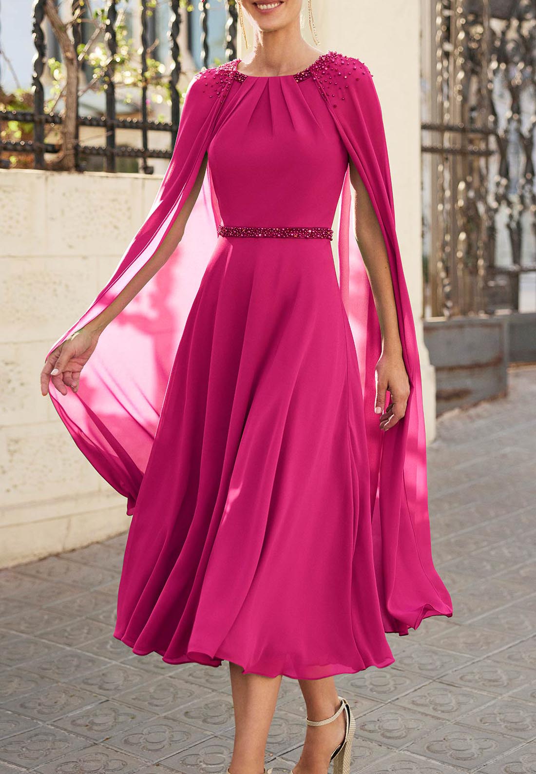 Scoop Sleeveless Chiffon Pleated A-Line Mother of Bride Dress