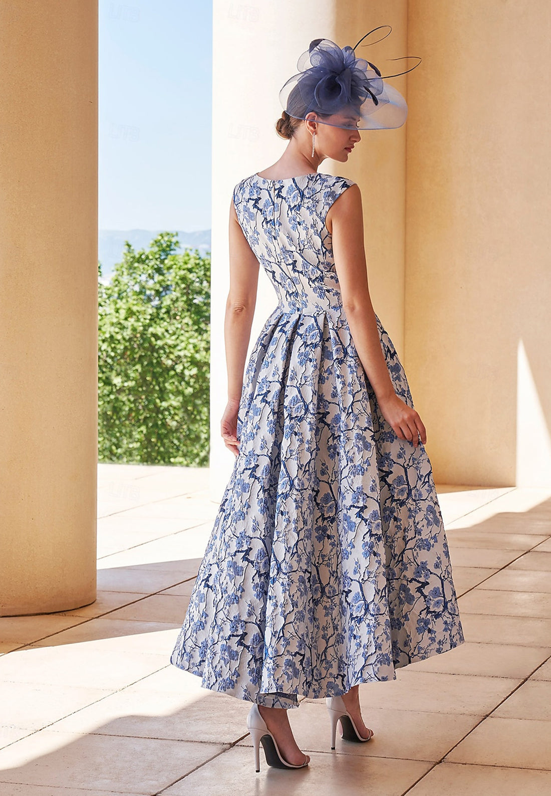 Scoop Sleevels Floral Printed A-Line Cocktail Mother of Bride Dress