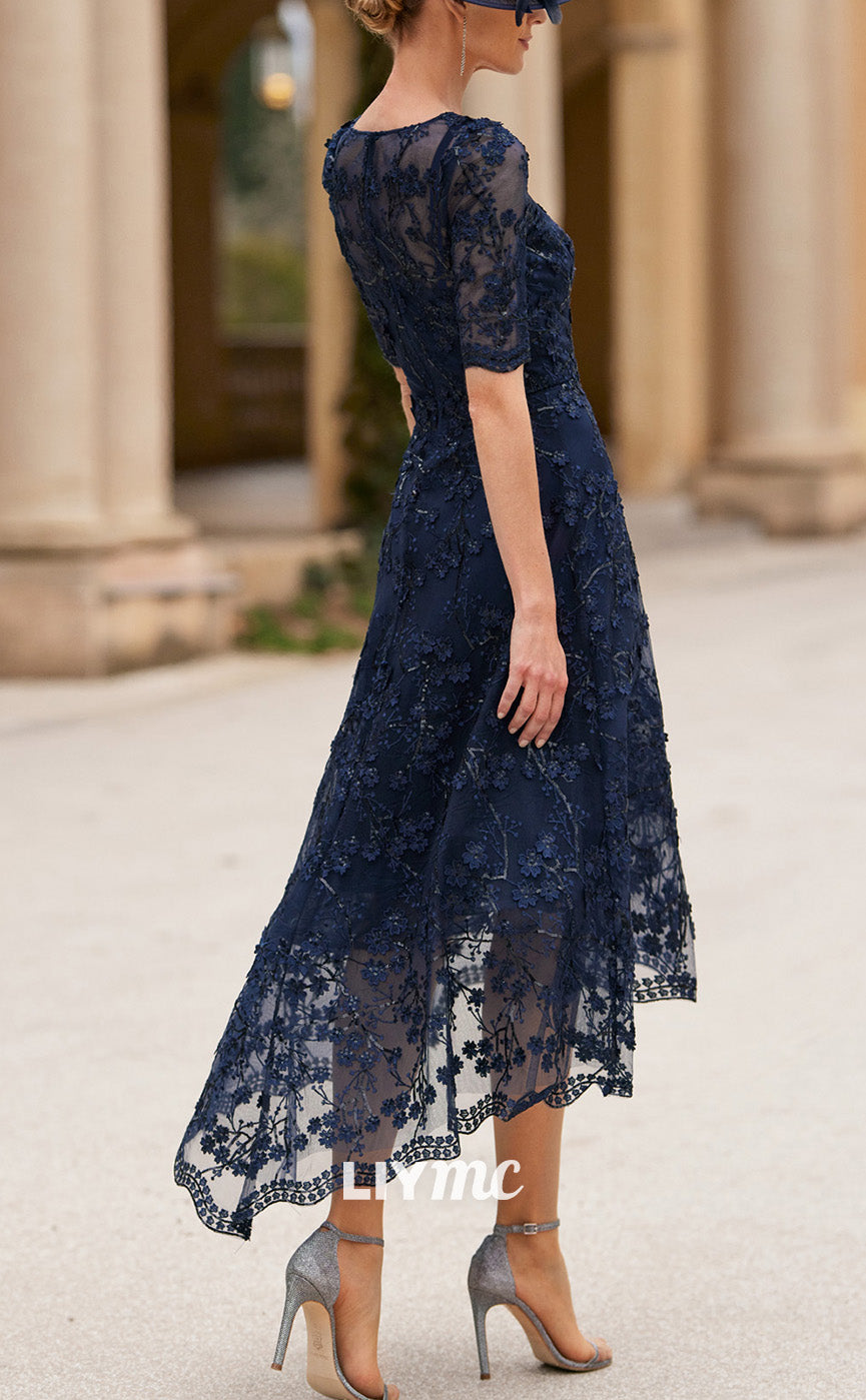 M1207 - Scoop Sleeves Appliques A-Line Mother of Bride Dress Cocktail Dress