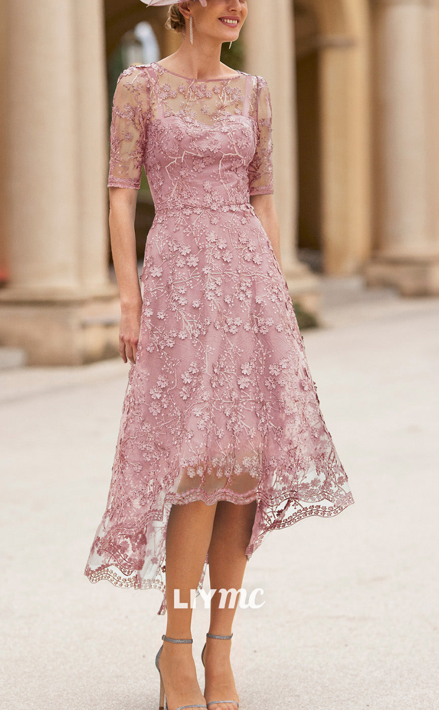 M1207 - Scoop Sleeves Appliques A-Line Mother of Bride Dress Cocktail Dress