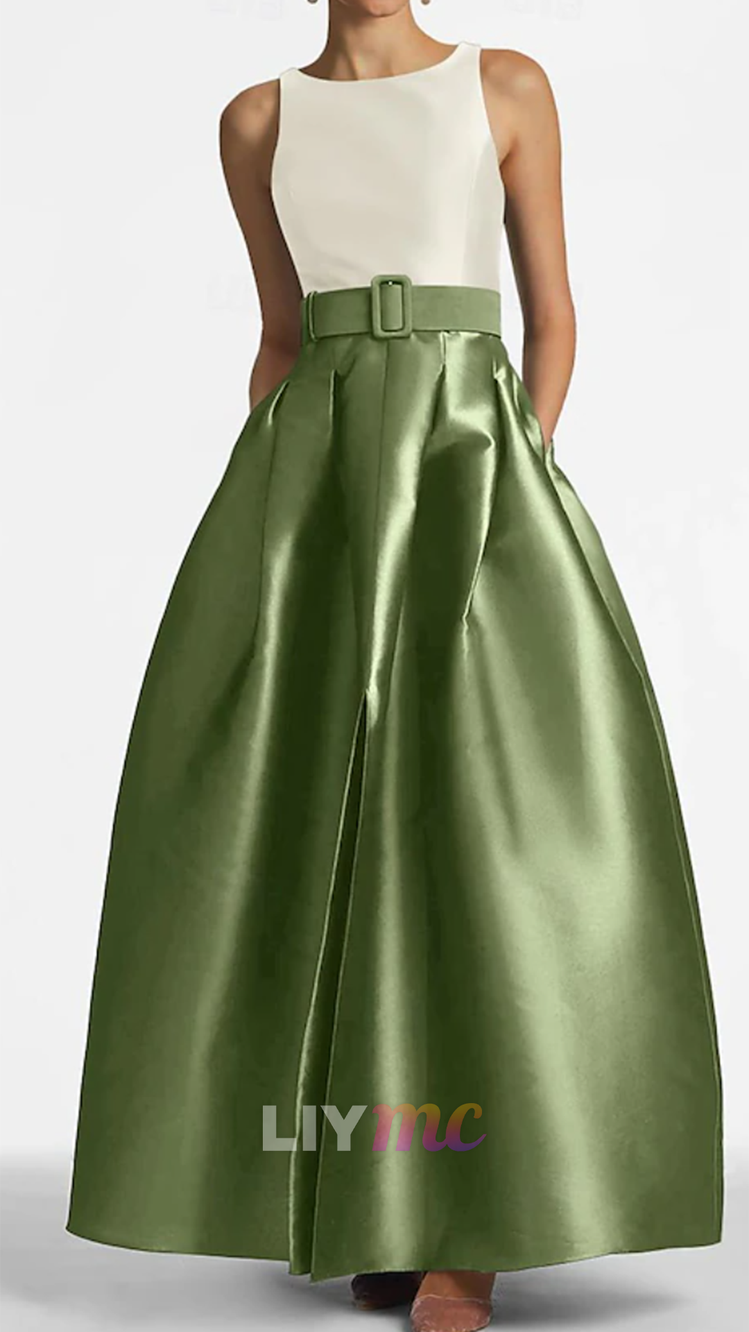 Scoop Sleeves Pocket Satin A-Line Mother of Bride Dress