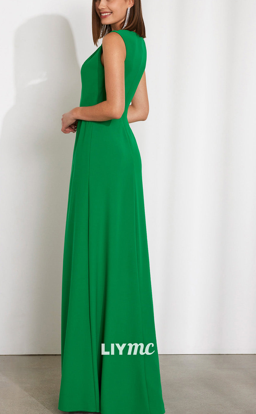 M1220 - Scoop Sleeves Sleek Chiffon Long Mother of Bride Dress Cocktail Dress