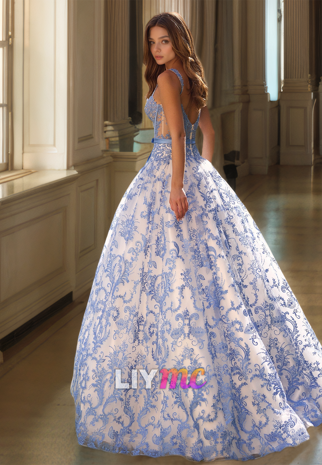 Scoop Spaghetti Straps Appliques A-Line Prom Dress