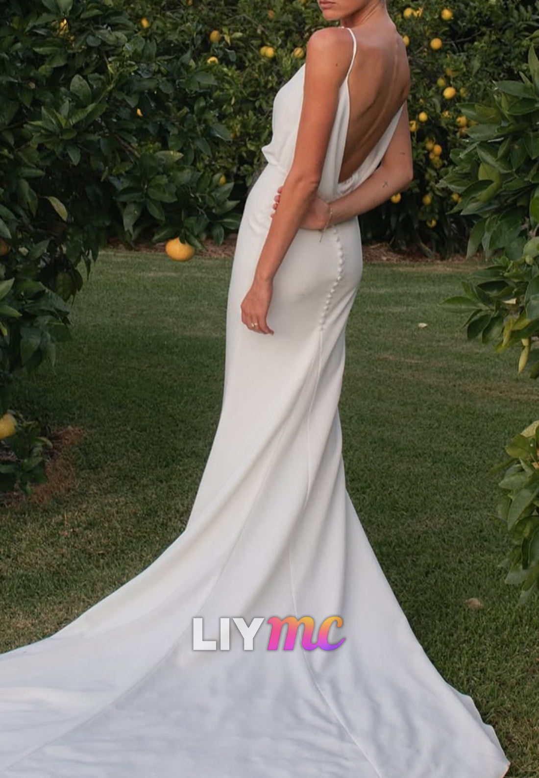 Scoop Spaghetti Straps Mermaid Simple Wedding Dress