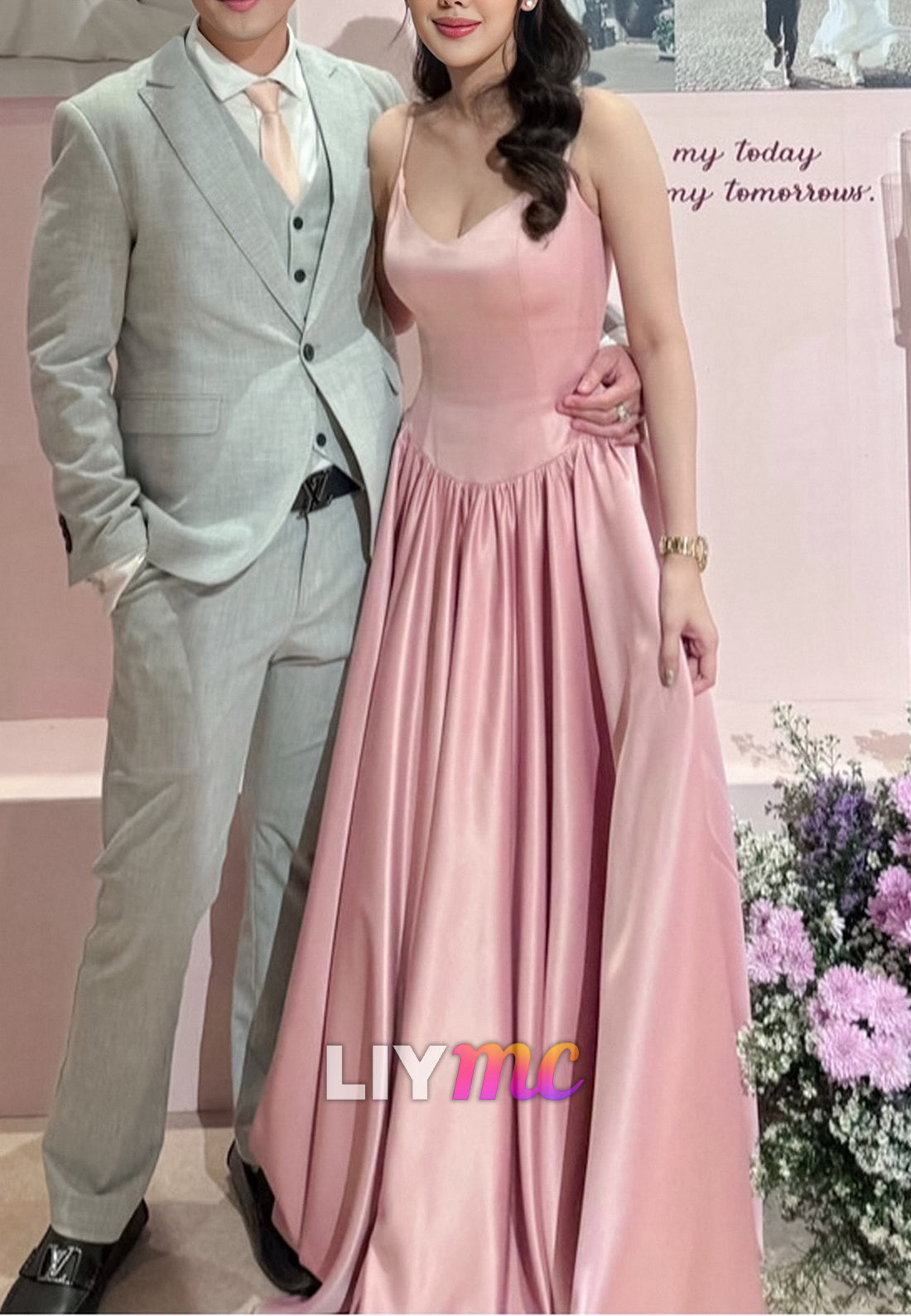 Scoop Spaghetti Straps Sleek Pleated Pink A-Line Prom Dress