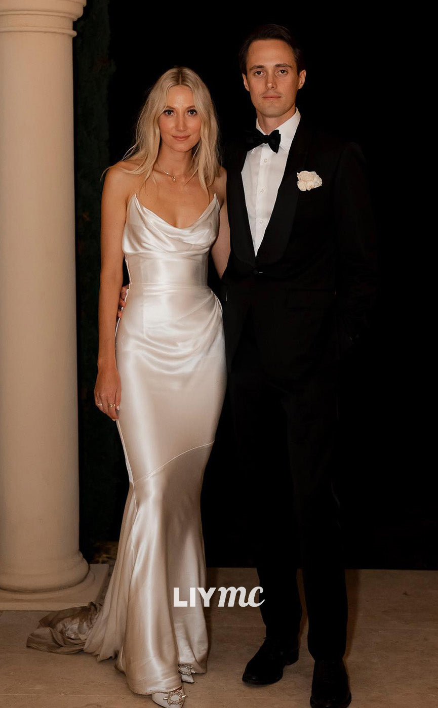 LW826 - Scoop Spaghetti Straps Sleek Satin Beach Wedding Dress