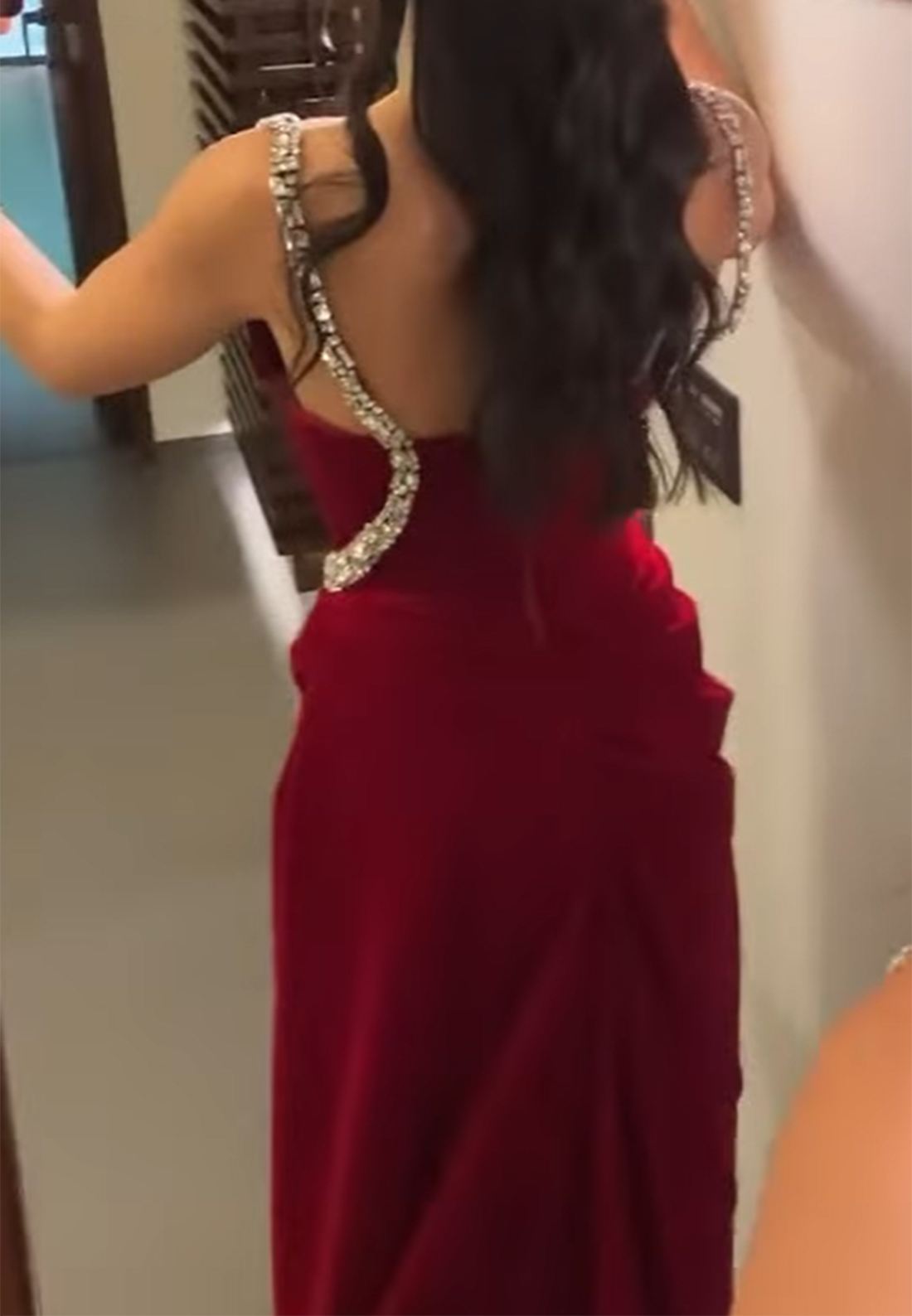 Scoop Straps PPleated Beaded Side Slit Sheath Prom Dress