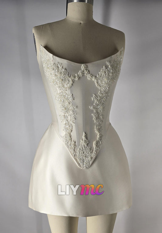 Semi-Sweetheart Satin Appliques Sleek A-Line Party Dress