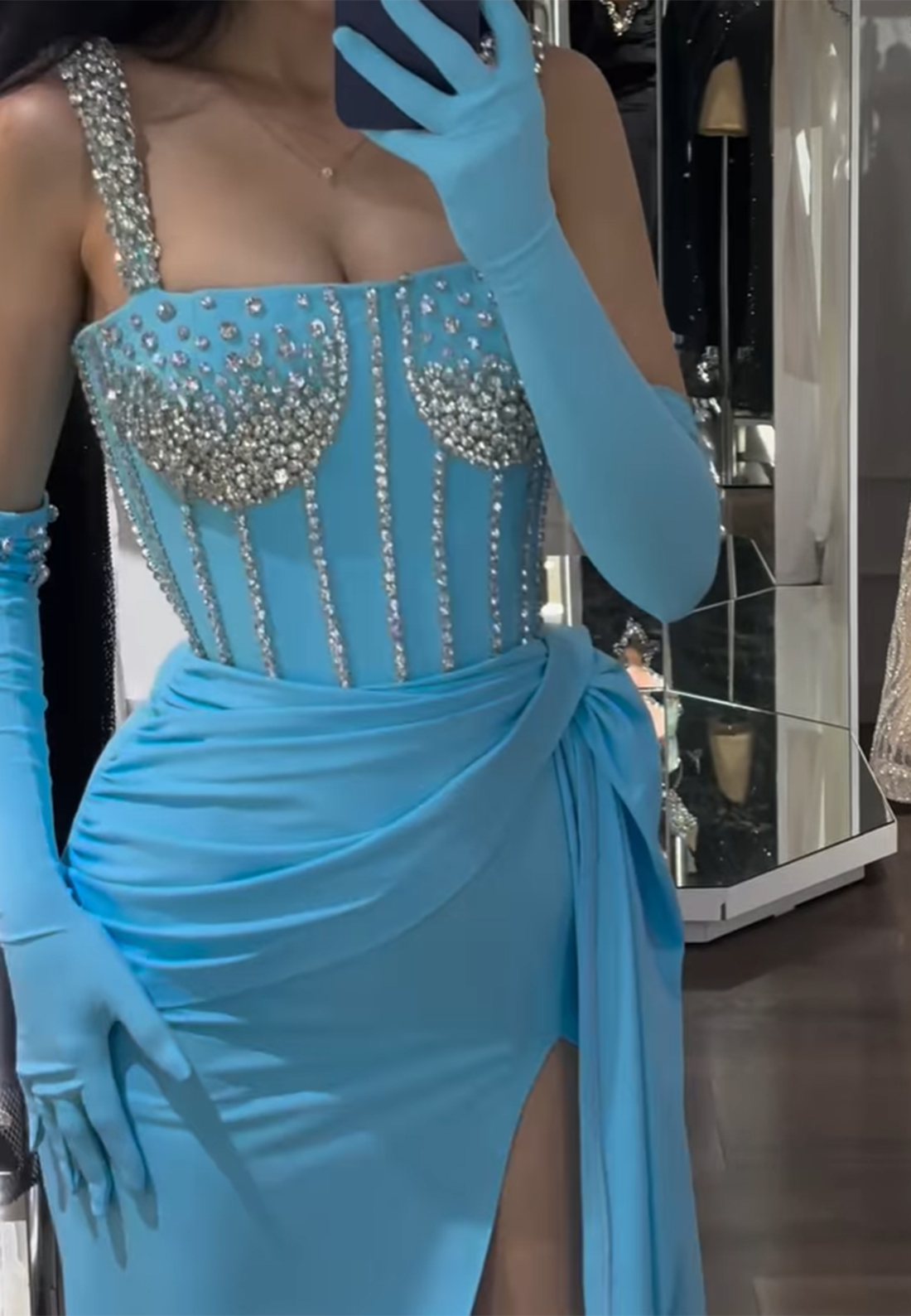 Semi-Sweetheart Sleeveless Beaded Straps Ruched Sheath Prom Dress