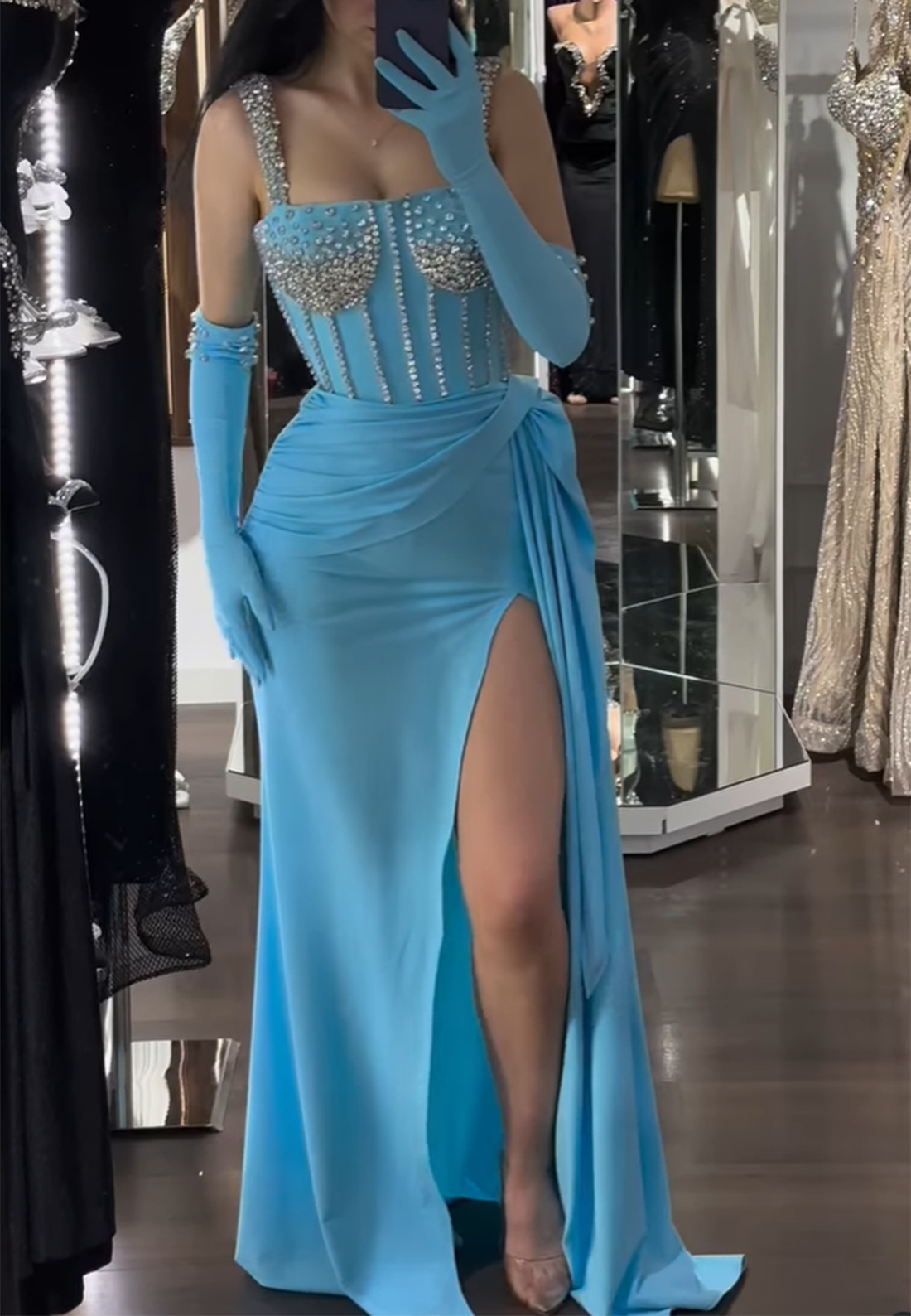 Semi-Sweetheart Sleeveless Beaded Straps Ruched Sheath Prom Dress