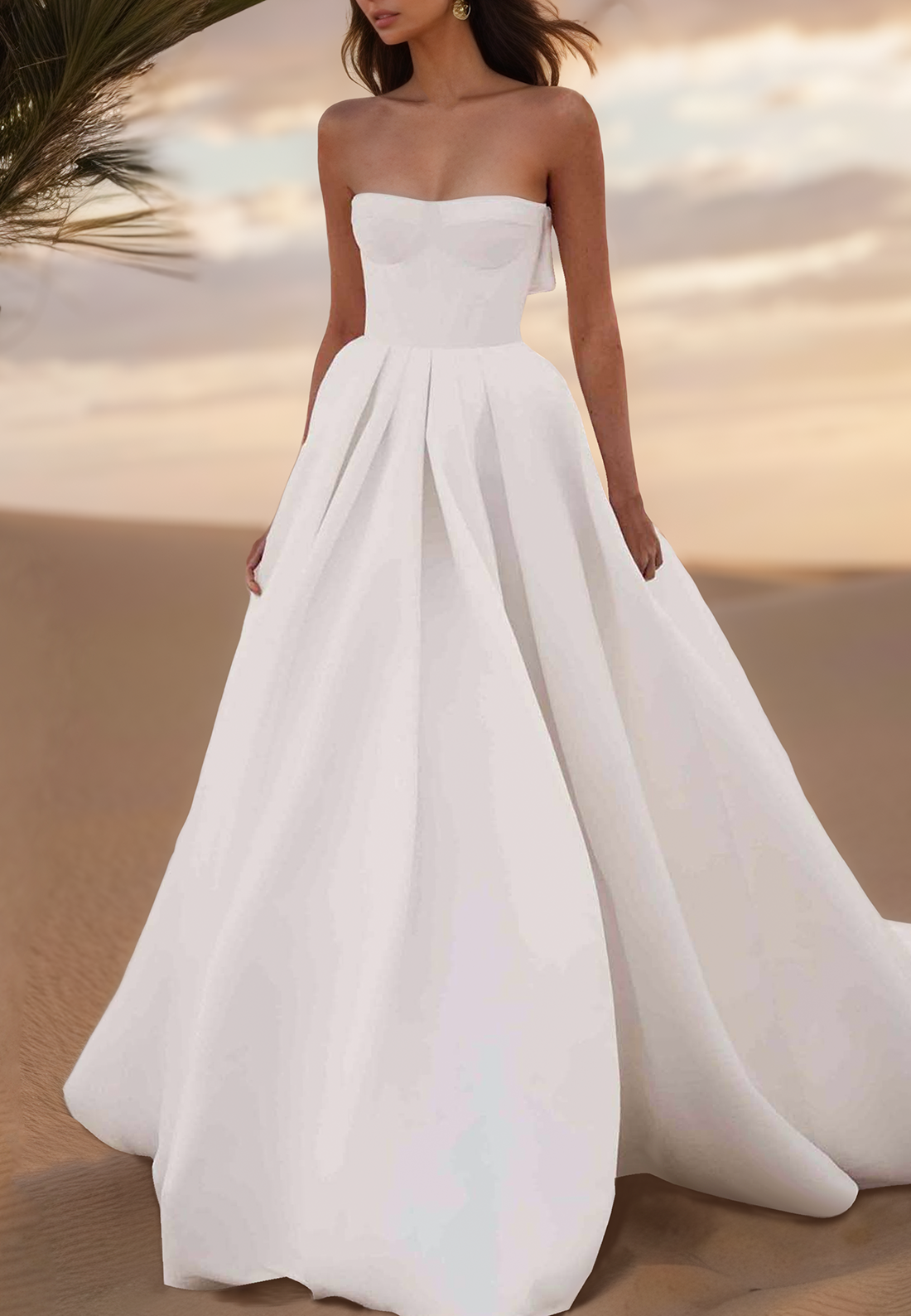 Semi-Sweetheart Sleeveless Sleek Pleated Satin A-Line Wedding Dress