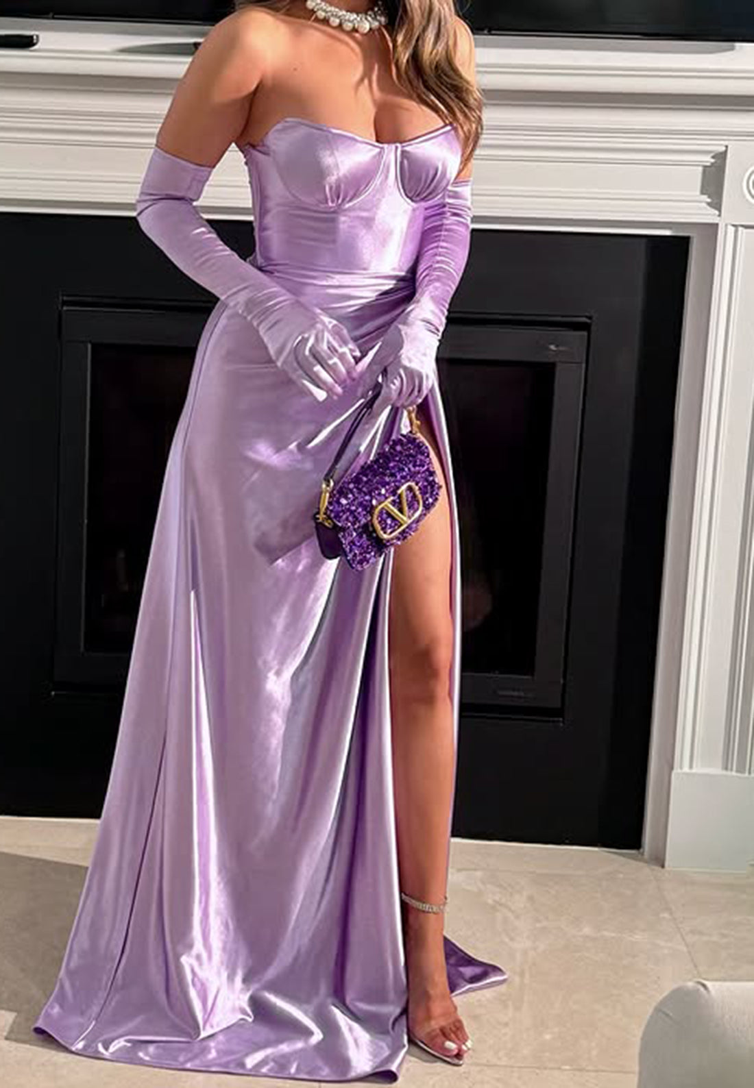 Semi-Sweetheart Strapless Side Slit Ruched Sheath Prom Dress