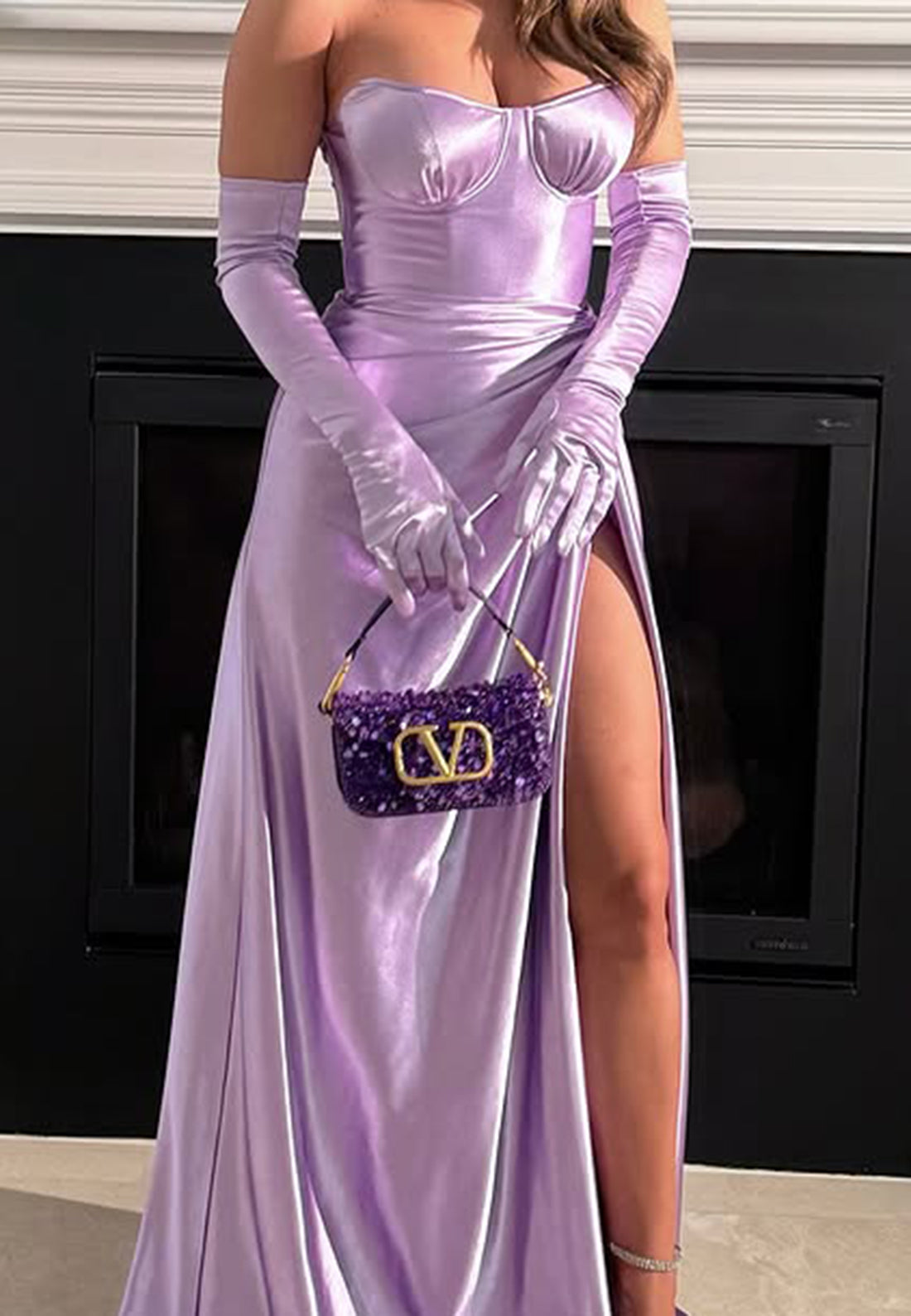 Semi-Sweetheart Strapless Side Slit Ruched Sheath Prom Dress