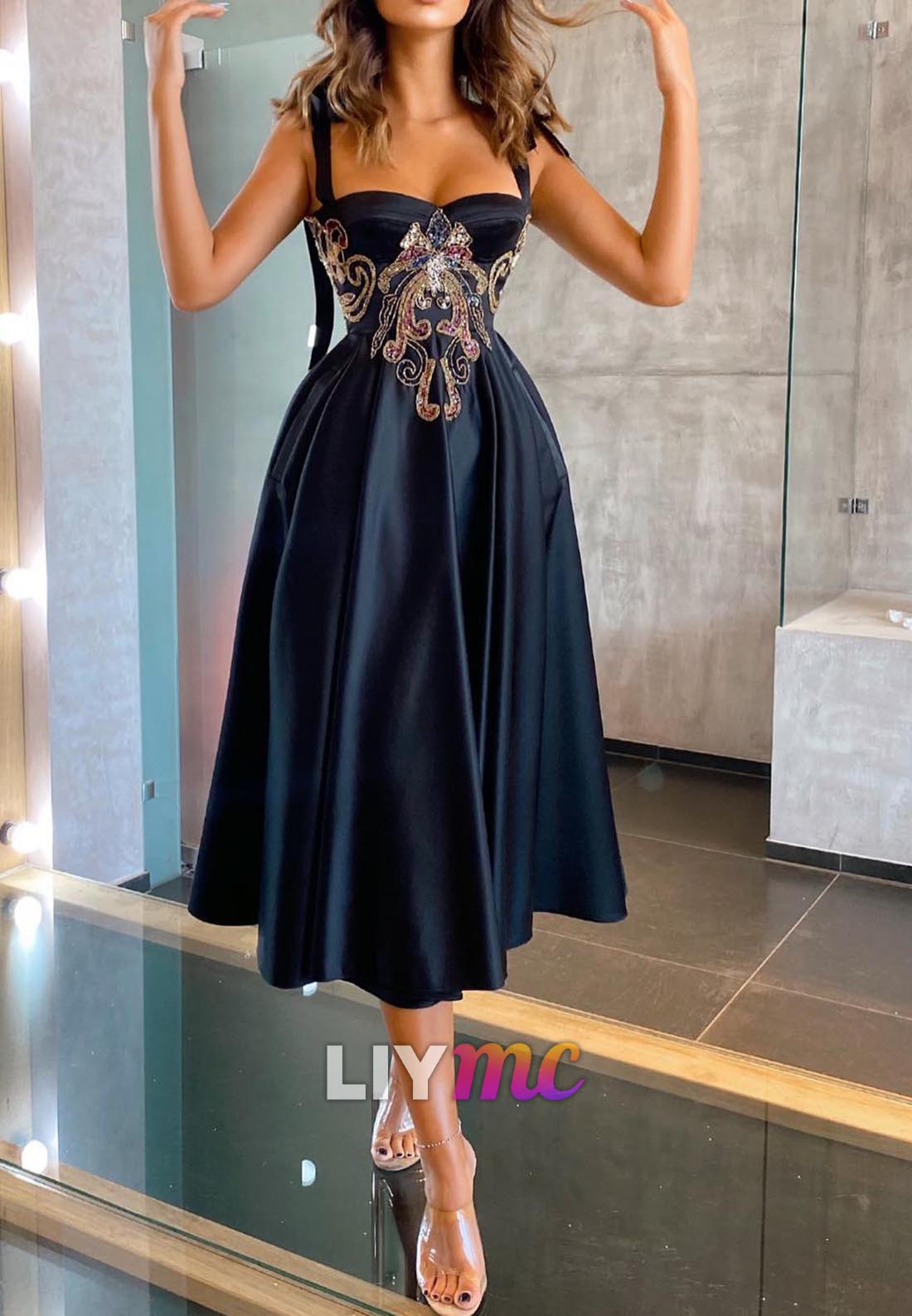 Semi Sweetheart Appliques A-Line Midi Prom Dress