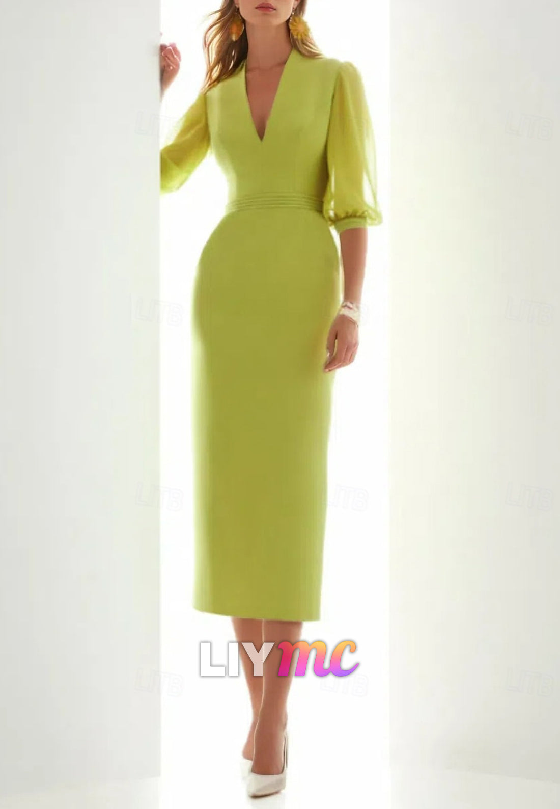 Sheath Column Cocktail Dresses Beach Wedding Elegant Dress Formal Ankle Length Half Sleeve V Neck Pock